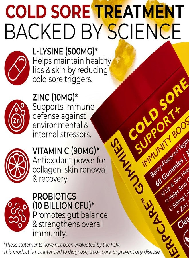 Terramed Just Think Comfort Cold Sore Treatment for Lip & Skin Support with L-Lysine, Zinc, Vitamin C & Probiotics | Vegan Immunity Booster That Helps Prevent Outbreaks & Promotes Faster Healing | 60 Berry Flavored Gummies - Image 3